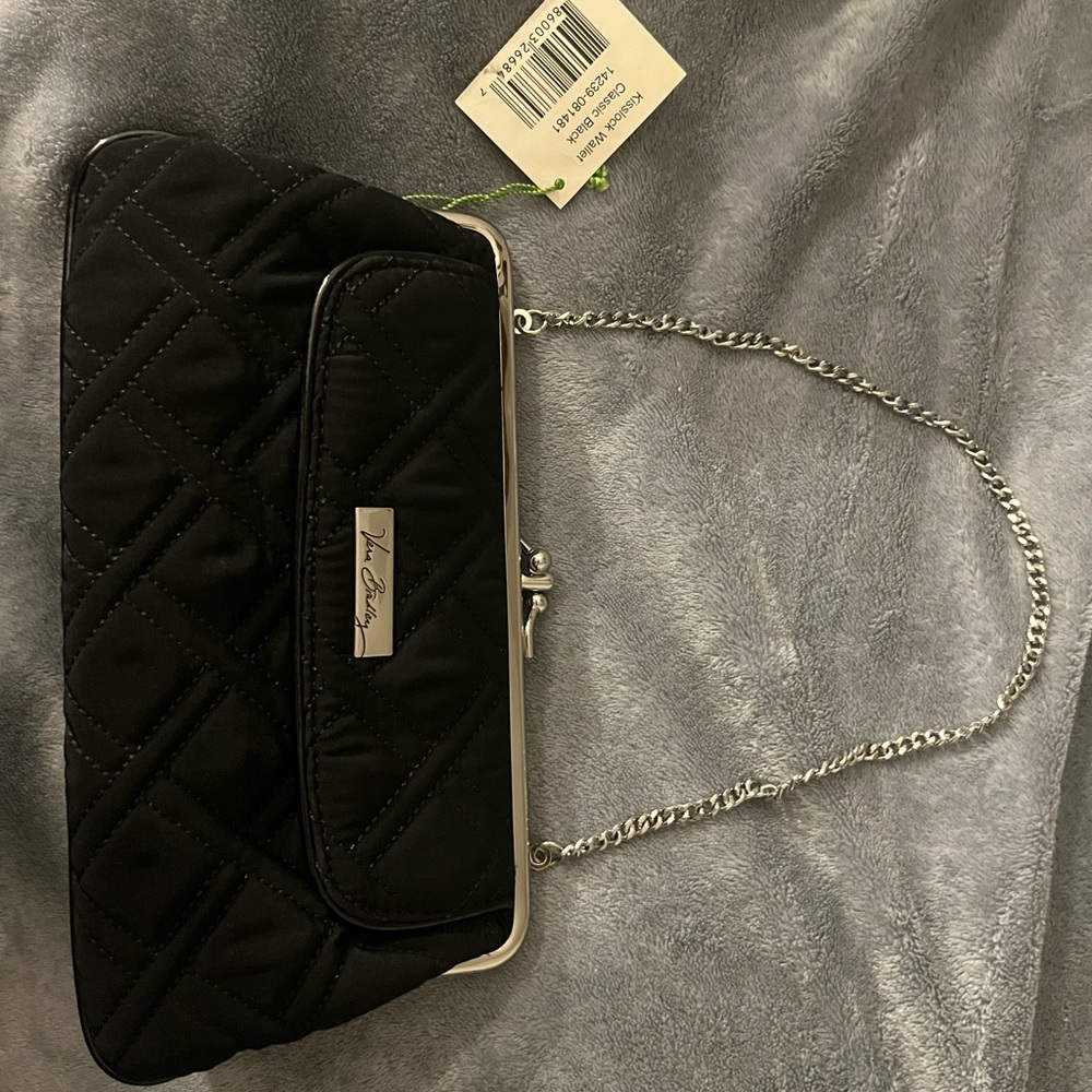 NWT new Vera Bradley black clutch wallet purse quilted kisslock classic small